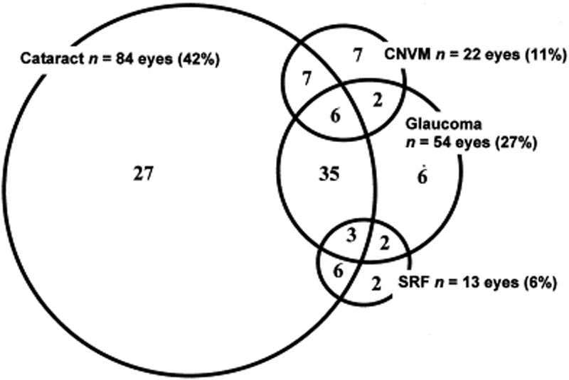 Venn diagram showing complications in VKH patients. (Used with permission from Am J Ophthalmol. 2001;131(5):599-606