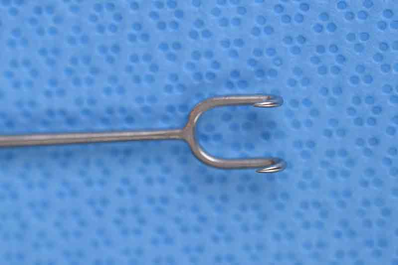 This retractor is larger in size and is often used for elevating thicker tissues while minimizing crush damage.  For example it is used to retract the forehead tissues during a pre-trichial dissection.