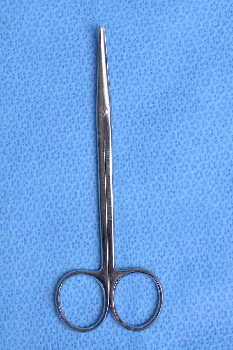 These scissors have blunted tips and are designed for both cutting delicate tissue and for blunt tissue dissection. They are not recommended for cutting sutures, drains, or heavy tissue. The Metzenbaum scissors are similar to Mayo scissors but are lighter with a more slender midsection which improves their utility in tighter operating fields. Often these scissors are used to release the conjoint tendon via browplasty incisions placed at, or behind, the hairline.