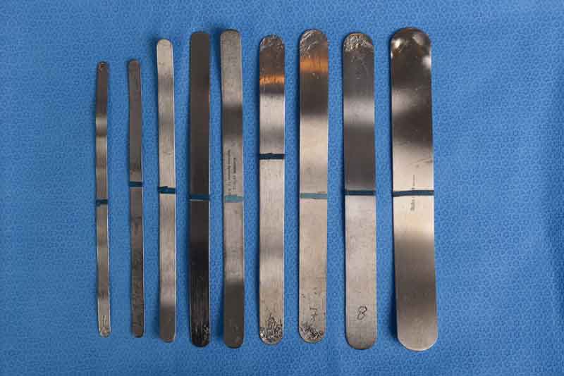 These retractors are made from malleable stainless steel, allowing for easy modification of retractor angle and shape. The blades are available in a variety of sizes depending on the surgeon's need and are commonly used during orbital dissection to keep orbital fat out of the surgical field. 